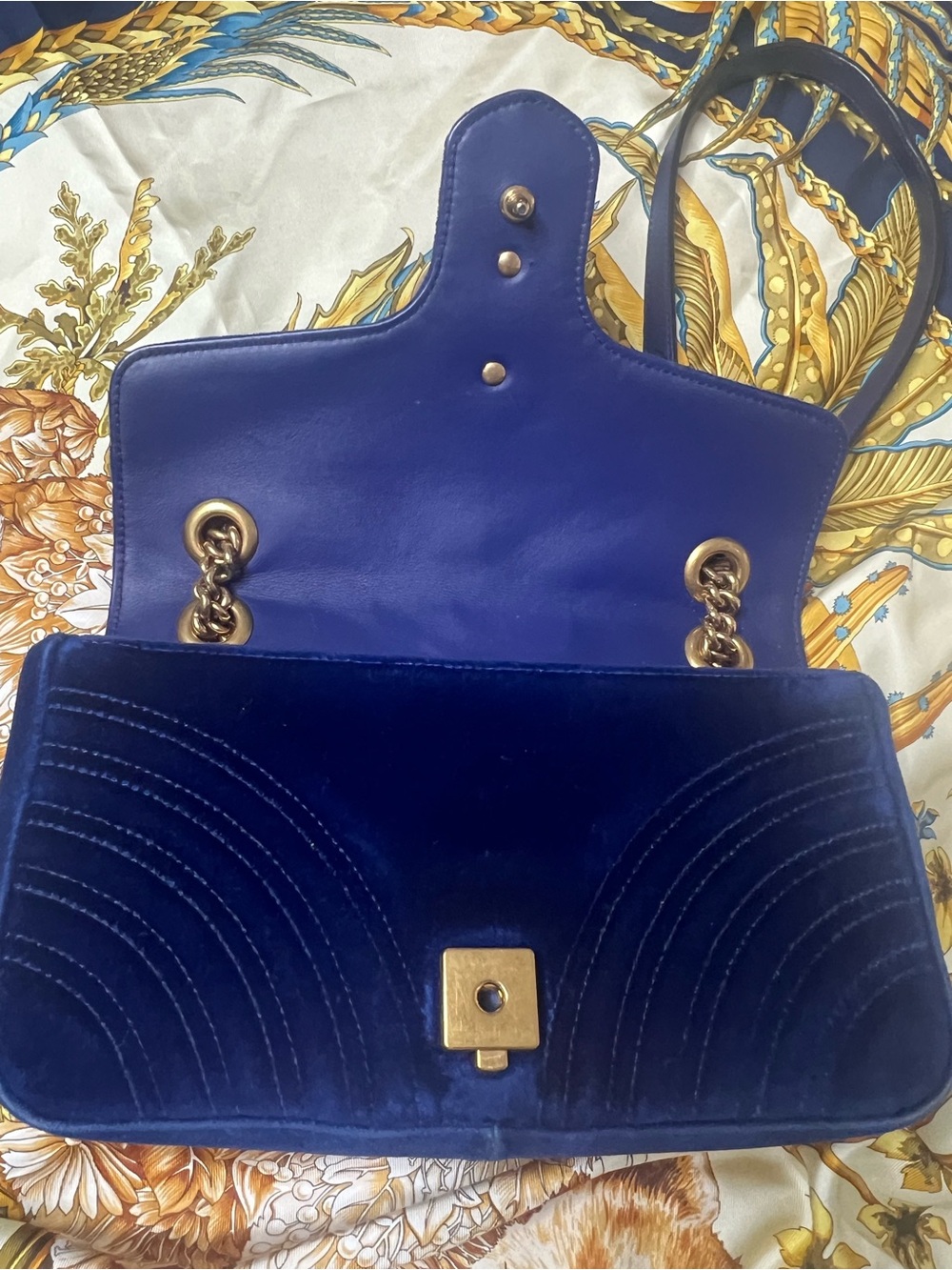 Gucci Royal Blue Velvet GG Marmont Crossbody Bag - Picture 9 of 16